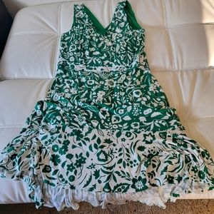 Boden Green and White Floral Midi Dress